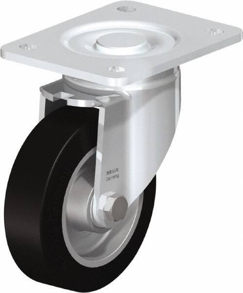 Blickle - 5" Diam x 1-9/16" Wide x 6-1/2" OAH Top Plate Mount Swivel Caster - Solid Rubber, 550 Lb Capacity, Ball Bearing, 5-1/2 x 4-3/8" Plate - All Tool & Supply