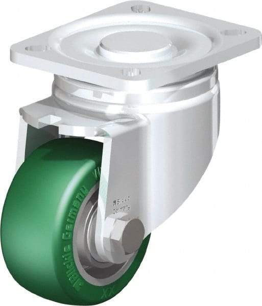 Blickle - 3" Diam x 1-9/16" Wide x 4-23/32" OAH Top Plate Mount Swivel Caster - Polyurethane-Elastomer Blickle Softhane, 506 Lb Capacity, Ball Bearing, 3-15/16 x 3-3/8" Plate - All Tool & Supply