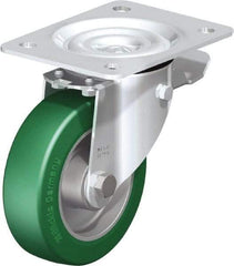 Blickle - 5" Diam x 1-37/64" Wide x 6-7/64" OAH Top Plate Mount Swivel Caster with Brake - Polyurethane-Elastomer Blickle Softhane, 770 Lb Capacity, Ball Bearing, 5-1/2 x 4-3/8" Plate - All Tool & Supply