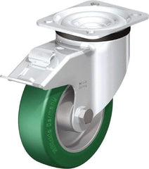 Blickle - 5" Diam x 1-37/64" Wide x 6-7/64" OAH Top Plate Mount Swivel Caster with Brake - Polyurethane-Elastomer Blickle Softhane, 770 Lb Capacity, Ball Bearing, 3-15/16 x 3-3/8" Plate - All Tool & Supply