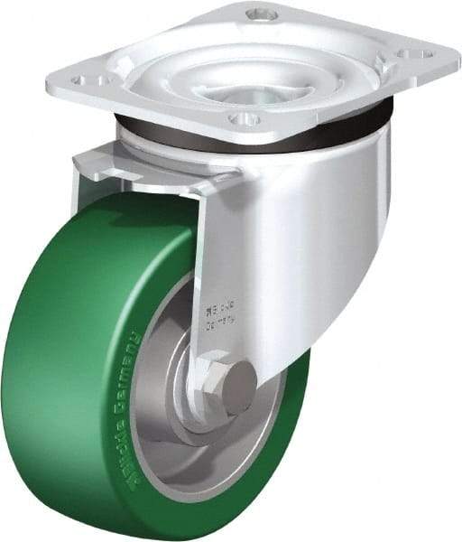 Blickle - 4" Diam x 1-37/64" Wide x 5-7/64" OAH Top Plate Mount Swivel Caster - Polyurethane-Elastomer Blickle Softhane, 660 Lb Capacity, Ball Bearing, 3-15/16 x 3-3/8" Plate - All Tool & Supply