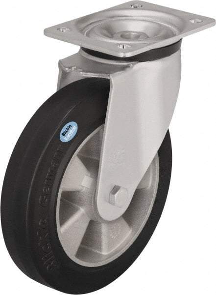 Blickle - 5" Diam x 1-31/32" Wide x 6-11/16" OAH Top Plate Mount Swivel Caster - Solid Rubber, 594 Lb Capacity, Ball Bearing, 5-1/2 x 4-3/8" Plate - All Tool & Supply