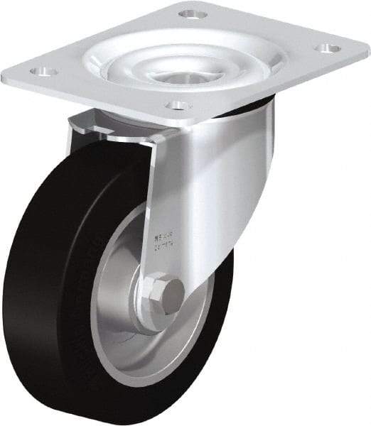 Blickle - 5" Diam x 1-37/64" Wide x 6-7/64" OAH Top Plate Mount Swivel Caster - Solid Rubber, 550 Lb Capacity, Ball Bearing, 5-1/2 x 4-3/8" Plate - All Tool & Supply