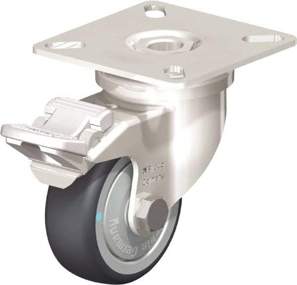 Blickle - 2" Diam x 3/4" Wide x 2-51/64" OAH Top Plate Mount Swivel Caster with Brake - Thermoplastic Rubber Elastomer (TPE), 110 Lb Capacity, Ball Bearing, 2-3/8 x 2-3/8" Plate - All Tool & Supply