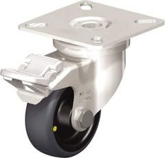 Blickle - 2" Diam x 3/4" Wide x 2-51/64" OAH Top Plate Mount Swivel Caster with Brake - Thermoplastic Rubber Elastomer (TPE), 66 Lb Capacity, Plain Bore Bearing, 2-3/8 x 2-3/8" Plate - All Tool & Supply