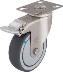 Blickle - 3" Diam x 1-1/4" Wide x 4-3/8" OAH Top Plate Mount Swivel Caster with Brake - Thermoplastic Rubber Elastomer (TPE), 220 Lb Capacity, Ball Bearing, 3-9/16 x 2-5/8" Plate - All Tool & Supply