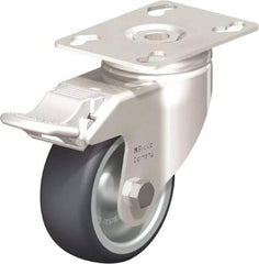 Blickle - 3" Diam x 1-1/4" Wide x 4-3/8" OAH Top Plate Mount Swivel Caster with Brake - Thermoplastic Rubber Elastomer (TPE), 220 Lb Capacity, Plain Bore Bearing, 3-9/16 x 2-5/8" Plate - All Tool & Supply