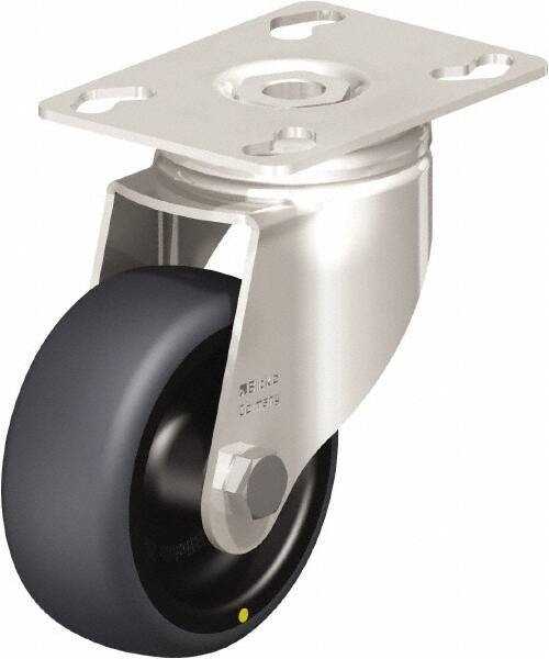 Blickle - 3" Diam x 1-1/4" Wide x 4-3/8" OAH Top Plate Mount Swivel Caster - Thermoplastic Rubber Elastomer (TPE), 143 Lb Capacity, Plain Bore Bearing, 3-9/16 x 2-5/8" Plate - All Tool & Supply