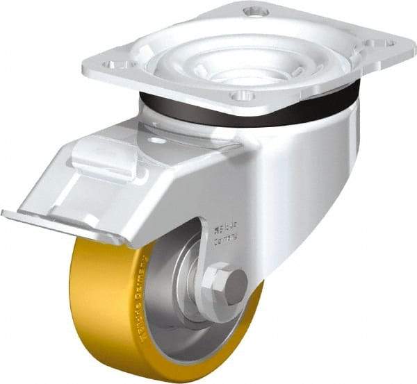 Blickle - 3" Diam x 1-11/64" Wide x 4-21/64" OAH Top Plate Mount Swivel Caster with Brake - Polyurethane-Elastomer Blickle Extrathane, 396 Lb Capacity, Ball Bearing, 3-15/16 x 3-3/8" Plate - All Tool & Supply