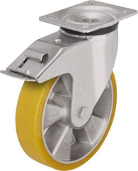 Blickle - 5" Diam x 1-9/16" Wide x 6-7/64" OAH Top Plate Mount Swivel Caster with Brake - Polyurethane-Elastomer Blickle Extrathane, 770 Lb Capacity, Ball Bearing, 5-1/2 x 4-3/8" Plate - All Tool & Supply