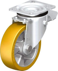 Blickle - 5" Diam x 1-9/16" Wide x 6-7/64" OAH Top Plate Mount Swivel Caster with Brake - Polyurethane-Elastomer Blickle Extrathane, 770 Lb Capacity, Ball Bearing, 3-15/16 x 3-3/8" Plate - All Tool & Supply