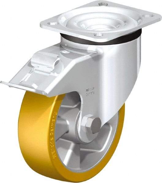 Blickle - 5" Diam x 1-9/16" Wide x 6-7/64" OAH Top Plate Mount Swivel Caster with Brake - Polyurethane-Elastomer Blickle Extrathane, 770 Lb Capacity, Ball Bearing, 3-15/16 x 3-3/8" Plate - All Tool & Supply