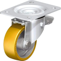 Blickle - 4" Diam x 1-9/16" Wide x 5-7/64" OAH Top Plate Mount Swivel Caster with Brake - Polyurethane-Elastomer Blickle Extrathane, 550 Lb Capacity, Ball Bearing, 5-1/2 x 4-3/8" Plate - All Tool & Supply