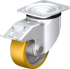 Blickle - 4" Diam x 1-9/16" Wide x 5-7/64" OAH Top Plate Mount Swivel Caster with Brake - Polyurethane-Elastomer Blickle Extrathane, 550 Lb Capacity, Ball Bearing, 3-15/16 x 3-3/8" Plate - All Tool & Supply