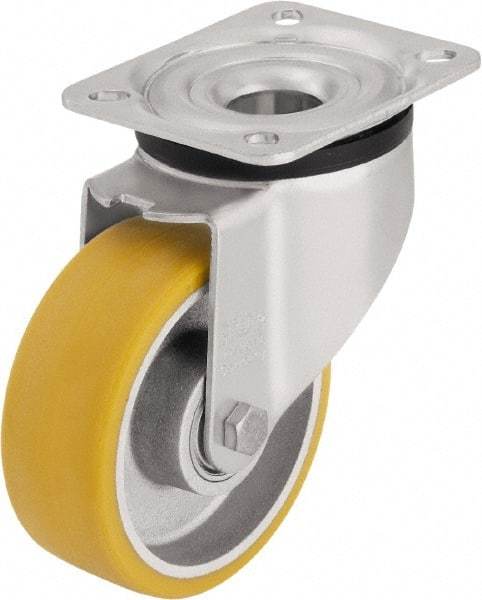 Blickle - 4" Diam x 1-9/16" Wide x 5-7/64" OAH Top Plate Mount Swivel Caster - Polyurethane-Elastomer Blickle Extrathane, 550 Lb Capacity, Ball Bearing, 5-1/2 x 4-3/8" Plate - All Tool & Supply