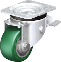 Blickle - 3" Diam x 1-9/16" Wide x 4-21/64" OAH Top Plate Mount Swivel Caster with Brake - Polyurethane-Elastomer Blickle Softhane, 506 Lb Capacity, Ball Bearing, 3-15/16 x 3-3/8" Plate - All Tool & Supply