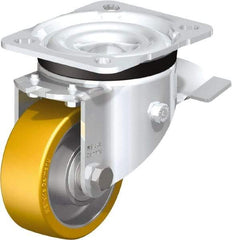 Blickle - 3" Diam x 1-11/64" Wide x 4-21/64" OAH Top Plate Mount Swivel Caster with Brake - Polyurethane-Elastomer Blickle Extrathane, 396 Lb Capacity, Ball Bearing, 3-15/16 x 3-3/8" Plate - All Tool & Supply