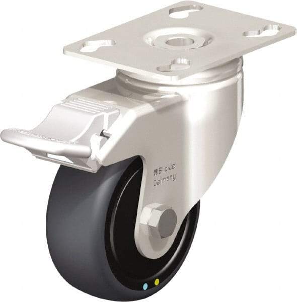 Blickle - 3" Diam x 1-1/4" Wide x 4-3/8" OAH Top Plate Mount Swivel Caster with Brake - Thermoplastic Rubber Elastomer (TPE), 143 Lb Capacity, Ball Bearing, 3-9/16 x 2-5/8" Plate - All Tool & Supply