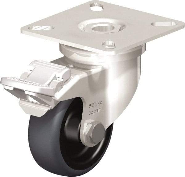 Blickle - 2" Diam x 3/4" Wide x 2-51/64" OAH Top Plate Mount Swivel Caster with Brake - Thermoplastic Rubber Elastomer (TPE), 110 Lb Capacity, Plain Bore Bearing, 2-3/8 x 2-3/8" Plate - All Tool & Supply