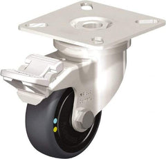 Blickle - 2" Diam x 3/4" Wide x 2-51/64" OAH Top Plate Mount Swivel Caster with Brake - Thermoplastic Rubber Elastomer (TPE), 66 Lb Capacity, Ball Bearing, 2-3/8 x 2-3/8" Plate - All Tool & Supply