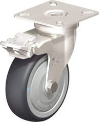 Blickle - 3" Diam x 63/64" Wide x 3-15/16" OAH Top Plate Mount Swivel Caster with Brake - Thermoplastic Rubber Elastomer (TPE), 165 Lb Capacity, Ball Bearing, 2-3/8 x 2-3/8" Plate - All Tool & Supply