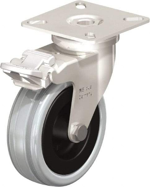 Blickle - 3" Diam x 63/64" Wide x 3-15/16" OAH Top Plate Mount Swivel Caster with Brake - Solid Rubber, 132 Lb Capacity, Plain Bore Bearing, 2-3/8 x 2-3/8" Plate - All Tool & Supply