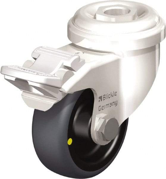 Blickle - 2" Diam x 3/4" Wide x 2-23/32" OAH Hollow Kingpin Mount Swivel Caster with Brake - Thermoplastic Rubber Elastomer (TPE), 66 Lb Capacity, Plain Bore Bearing, Hollow Kingpin Stem - All Tool & Supply