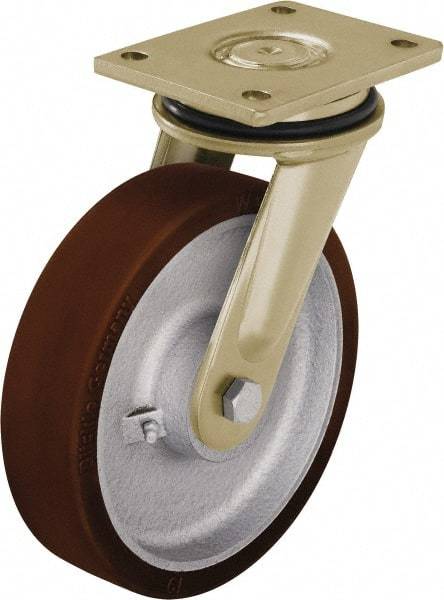 Blickle - 12" Diam x 2-23/64" Wide x 13-31/32" OAH Top Plate Mount Swivel Caster - Polyurethane-Elastomer Blickle Besthane, 3,960 Lb Capacity, Ball Bearing, 6-7/8 x 5-1/2" Plate - All Tool & Supply