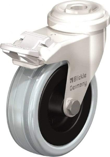 Blickle - 3" Diam x 63/64" Wide x 3-27/32" OAH Stem Mount Swivel Caster with Brake - Solid Rubber, 132 Lb Capacity, Plain Bore Bearing, Round Stem - All Tool & Supply