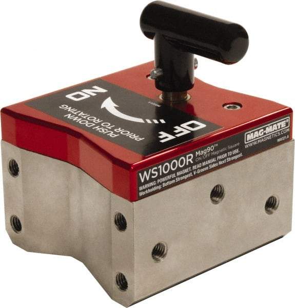 Mag-Mate - 4" Wide x 4-1/2" Deep x 3" High Rare Earth Magnetic Welding & Fabrication Square - 3/8-16 Hole Thread, 1000 Lb Average Pull Force - All Tool & Supply