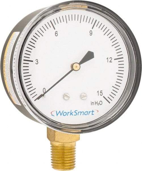 Value Collection - 2-1/2" Dial, 1/4 Thread, 0-15 Scale Range, Pressure Gauge - Lower Connection Mount, Accurate to 1.5% of Scale - All Tool & Supply