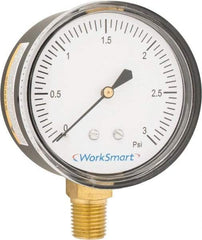 Value Collection - 2-1/2" Dial, 1/4 Thread, 0-3 Scale Range, Pressure Gauge - Lower Connection Mount, Accurate to 1.5% of Scale - All Tool & Supply