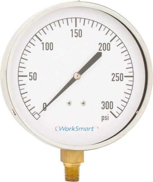 Value Collection - 4-1/2" Dial, 1/4 Thread, 0-300 Scale Range, Pressure Gauge - Lower Connection Mount, Accurate to 0.01% of Scale - All Tool & Supply