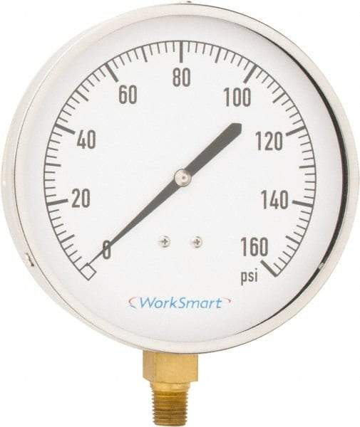 Value Collection - 4-1/2" Dial, 1/4 Thread, 0-160 Scale Range, Pressure Gauge - Lower Connection Mount, Accurate to 0.01% of Scale - All Tool & Supply