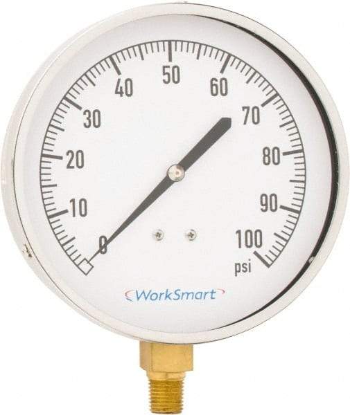 Value Collection - 4-1/2" Dial, 1/4 Thread, 0-100 Scale Range, Pressure Gauge - Lower Connection Mount, Accurate to 0.01% of Scale - All Tool & Supply