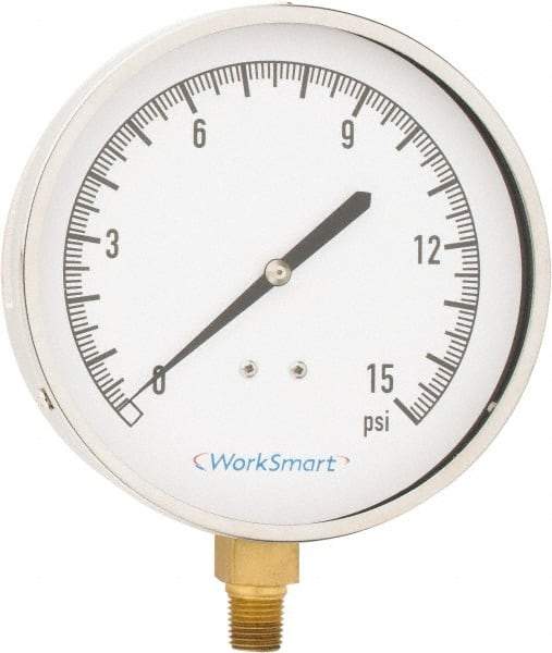 Value Collection - 4-1/2" Dial, 1/4 Thread, 0-15 Scale Range, Pressure Gauge - Lower Connection Mount, Accurate to 0.01% of Scale - All Tool & Supply