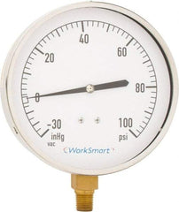 Value Collection - 4-1/2" Dial, 1/4 Thread, 30-0-100 Scale Range, Pressure Gauge - Lower Connection Mount, Accurate to 0.01% of Scale - All Tool & Supply