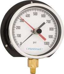 Value Collection - 4-1/2" Dial, 1/4 Thread, 0-1,000 Scale Range, Pressure Gauge - Lower Connection Mount, Accurate to 0.5% of Scale - All Tool & Supply