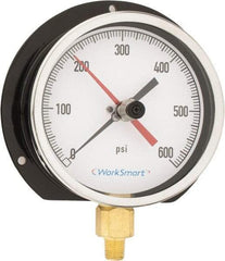 Value Collection - 4-1/2" Dial, 1/4 Thread, 0-600 Scale Range, Pressure Gauge - Lower Connection Mount, Accurate to 0.5% of Scale - All Tool & Supply