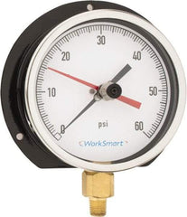 Value Collection - 4-1/2" Dial, 1/4 Thread, 0-60 Scale Range, Pressure Gauge - Lower Connection Mount, Accurate to 0.5% of Scale - All Tool & Supply