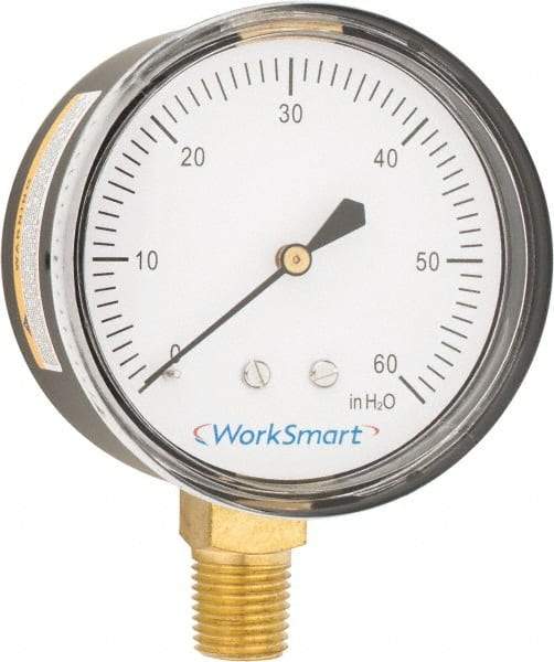 Value Collection - 2-1/2" Dial, 1/4 Thread, 0-60 Scale Range, Pressure Gauge - Lower Connection Mount, Accurate to 1.5% of Scale - All Tool & Supply