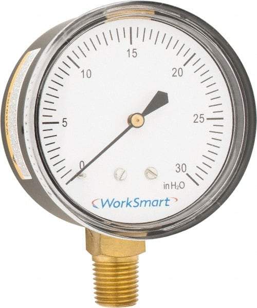 Value Collection - 2-1/2" Dial, 1/4 Thread, 0-30 Scale Range, Pressure Gauge - Lower Connection Mount, Accurate to 1.5% of Scale - All Tool & Supply