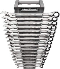 GearWrench - 16 Piece, 8mm to 24mm, 12 Point Combination Wrench Set - Metric Measurement Standard, Full Polish Chrome Finish - All Tool & Supply