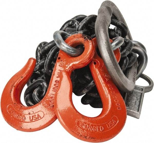 Lift-All - 5' Long x 4-1/2" Wide, 15,200 Lb Basket Capacity, Alloy Steel Web Sling - 15,200 Lb Choker Capacity, DOS Chain Sling, 3/8" Diam Chain, Natural, Double Style - All Tool & Supply