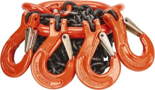 Pewag - 5' Long, 9,100 Lb Basket Capacity, 9,100 Lb Vertical Capacity, Alloy Steel Web Sling - QOS Chain Sling, 9/32" Diam Chain, Silver (Color), with 4 Sling Hooks & Master Link - All Tool & Supply