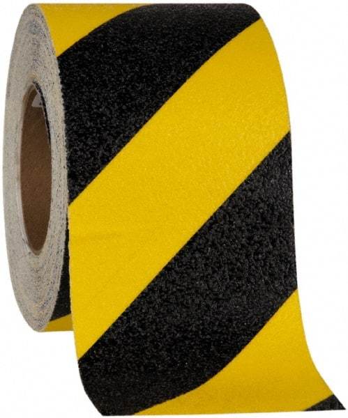 NMC - Black & Yellow Striped Anti-Slip Vinyl Tape - 4" Wide x 60' Long x 0.02" Thick, General Traffic - All Tool & Supply