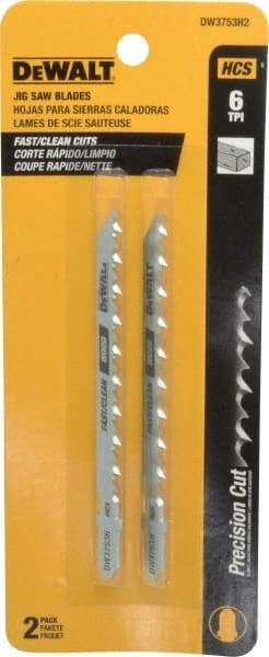 DeWALT - 4" Long, 6 Teeth per Inch, High Carbon Steel Jig Saw Blade - Toothed Edge, 1/4" Wide x 0.06" Thick, T-Shank - All Tool & Supply