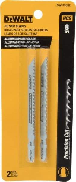 DeWALT - 4" Long, 8 Teeth per Inch, High Carbon Steel Jig Saw Blade - Toothed Edge, 1/4" Wide x 0.06" Thick, T-Shank - All Tool & Supply