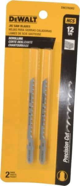 DeWALT - 3" Long, 12 Teeth per Inch, High Carbon Steel Jig Saw Blade - Toothed Edge, 1/4" Wide x 0.06" Thick, T-Shank - All Tool & Supply