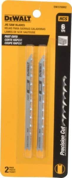 DeWALT - 4" Long, 6 Teeth per Inch, High Carbon Steel Jig Saw Blade - Toothed Edge, 1/4" Wide x 0.06" Thick, U-Shank - All Tool & Supply